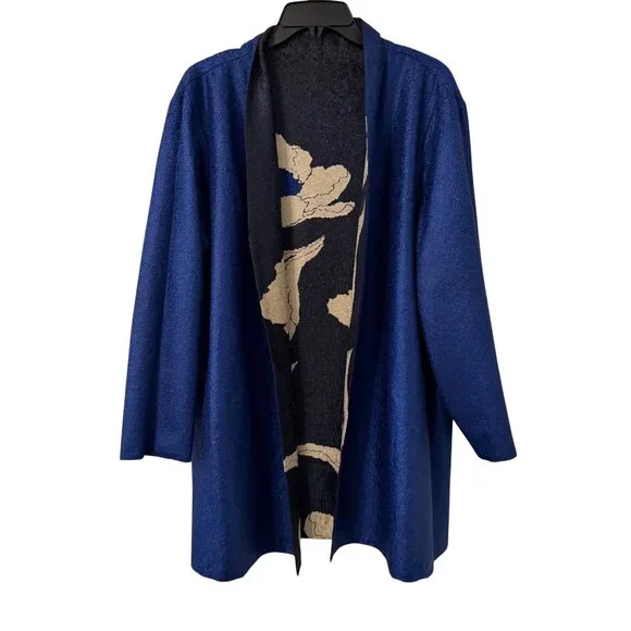 Chicos Travelers Reversible Open Front Jacket With Floral/Solid Design Size 16/1 - Picture 6 of 12